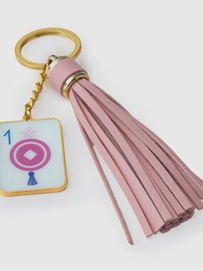 Mahjong Tile Pink Tassel Keychain